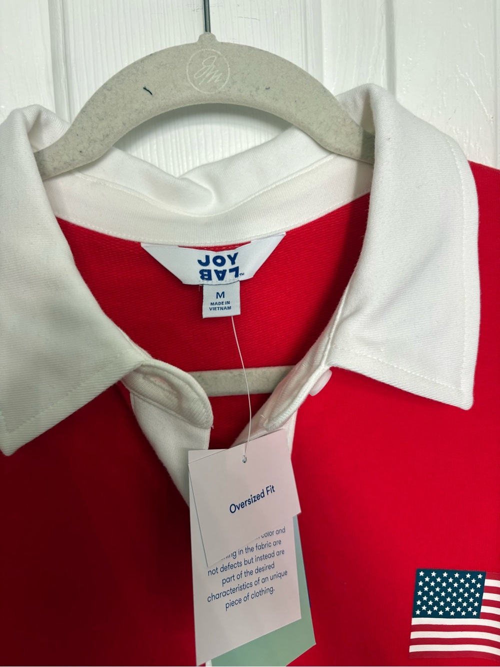 NWT JoyLab Women's Americana French Terry Polo Sweatshirt Red USA Flag S, M - Picture 4 of 10